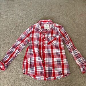 SO Red and White Plaid Women’s Button Down Shirt